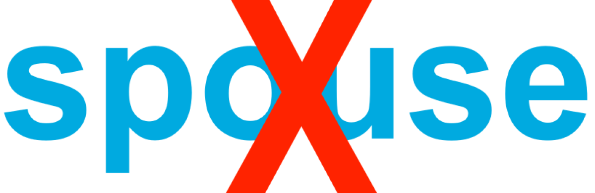 Xspouse logo of the spouse name with a large x over it