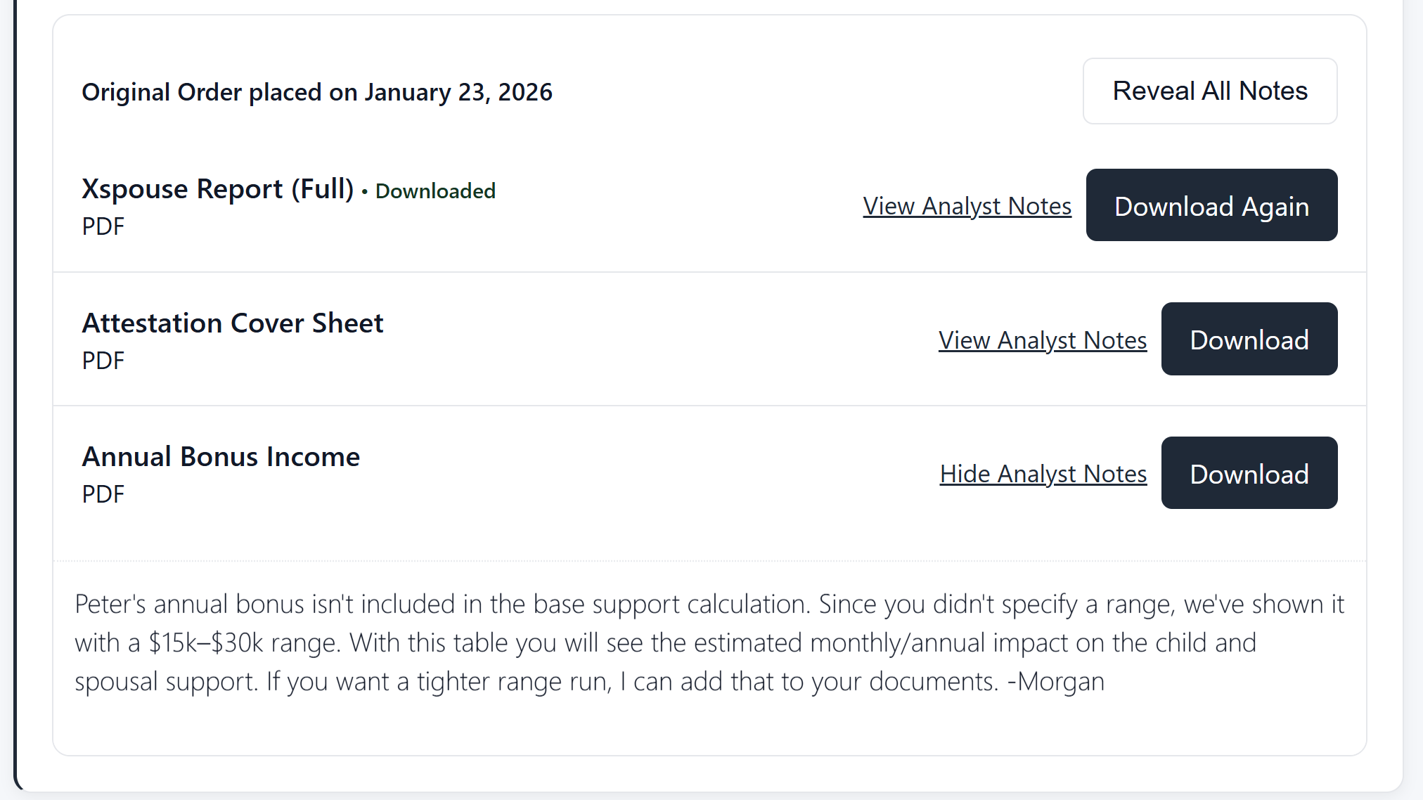 Download area for completed support report files