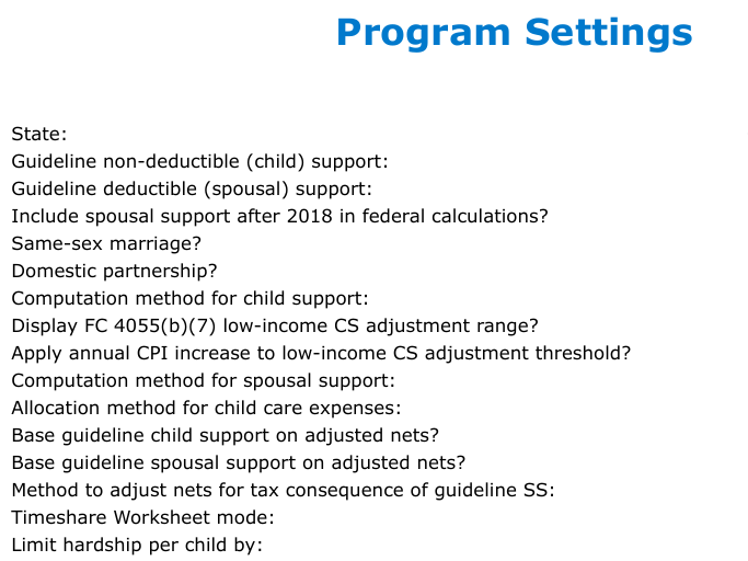 Sample program and tax settings